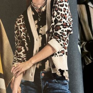 CAbi Nine Lives Leopard Print Cardigan 4289 Cream, Brown and Black Size M EUC